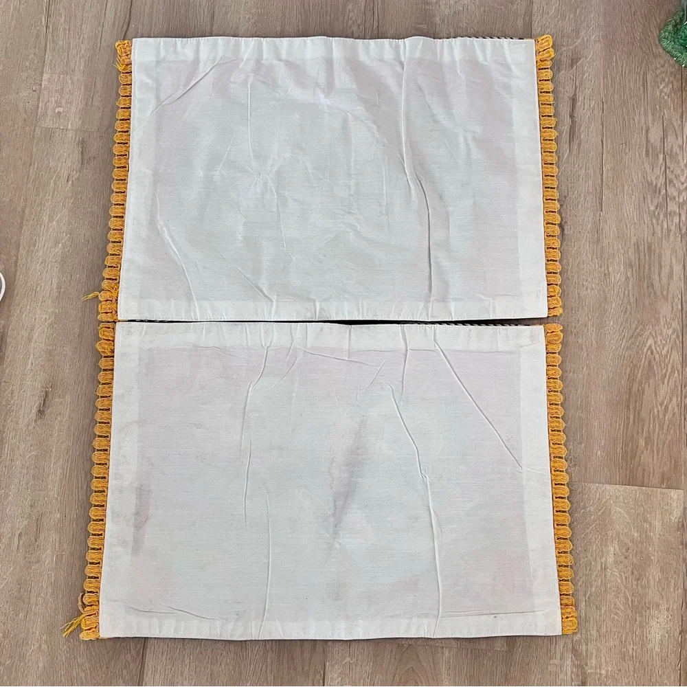 Vintage 2 Japanese Woven Silk Tapestry Wall Hanging Table Cloth Placemats - Mint
